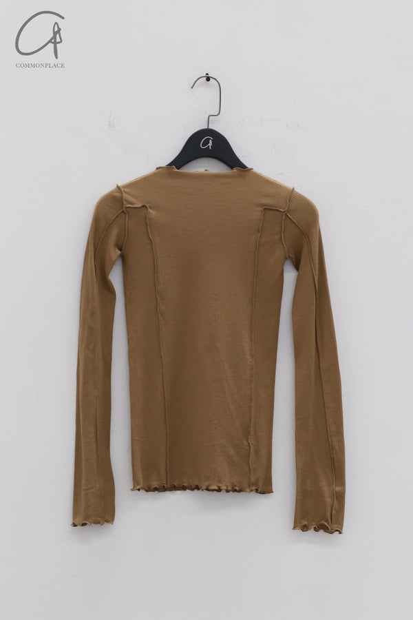 BASERANGE Long Sleeve T-Shirt TTML Collection Ribbed Cotton Portugal BAS-TTML-RB-AU24-FCZ Emerald Brown